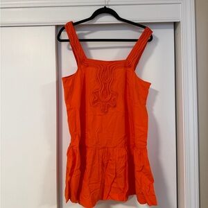 Anthropologie Women's Orange Sleeveless Embroidered Square-Neck mini dress